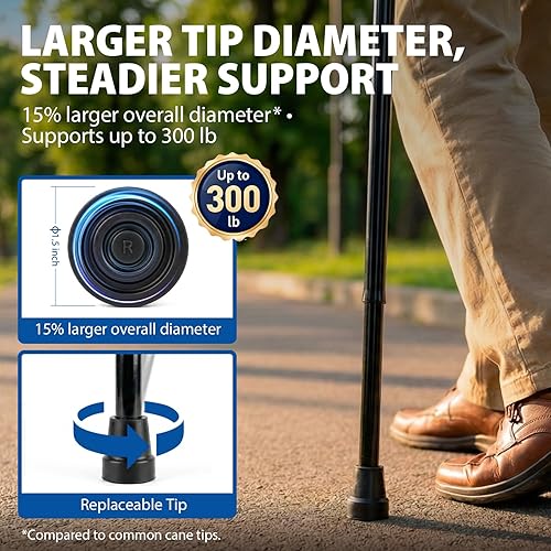 Miniatura 4 de Blue Jay - Bastón plegable para hombres y mujeres, bastón de aluminio de agarre cómodo ajustable con punta de goma antideslizante, negro, ayuda