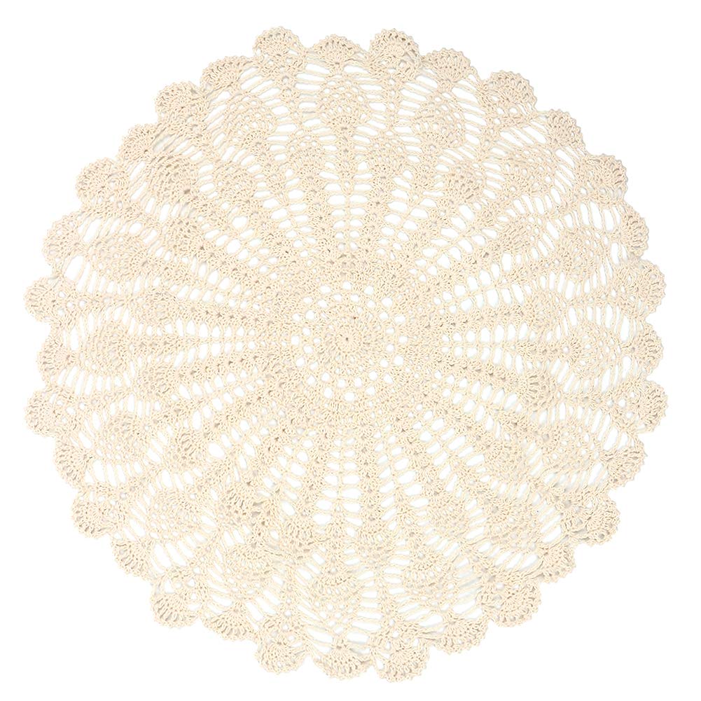 Nappe ronde Yizunnu en crochet dentelle coton beige 53cm salon