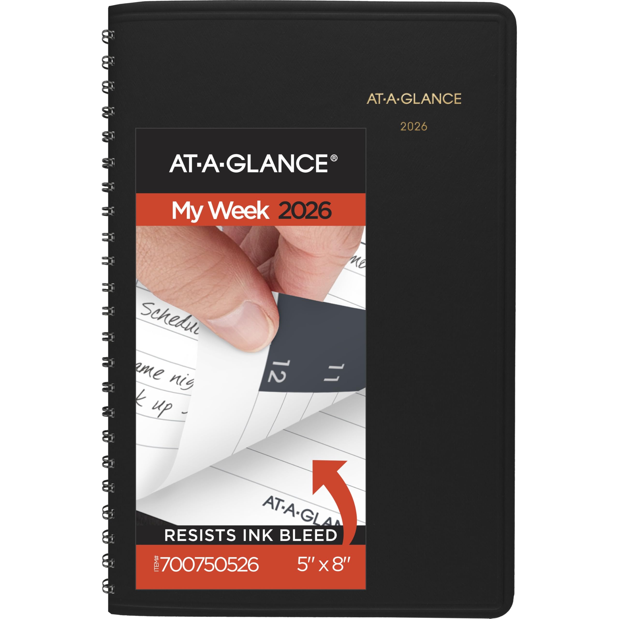 AT-A-GLANCE Planer terminarzy 2026, tygodniowy, 12,7 x 20 cm, mały, godzinowy, czarny (700750526)