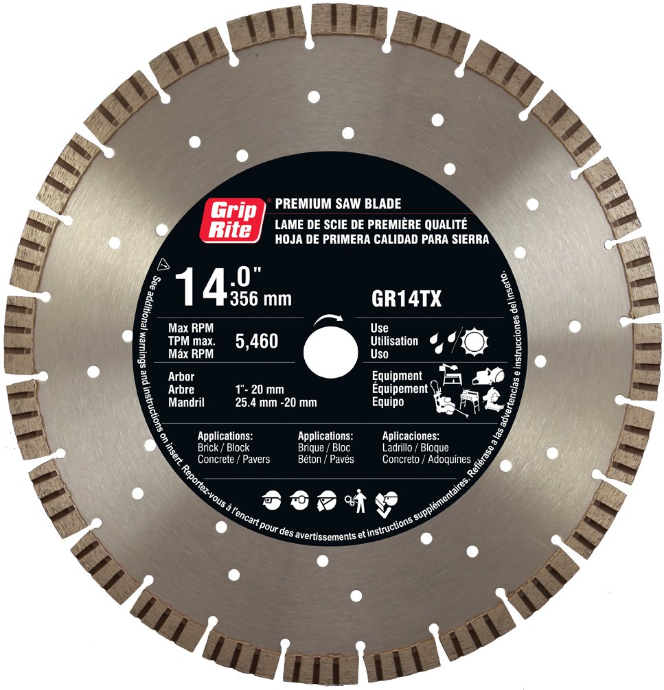 Lame de scie diamantée Grip-rite GR14TX 15 mm jumbo pour découper des dalles en pierre dense