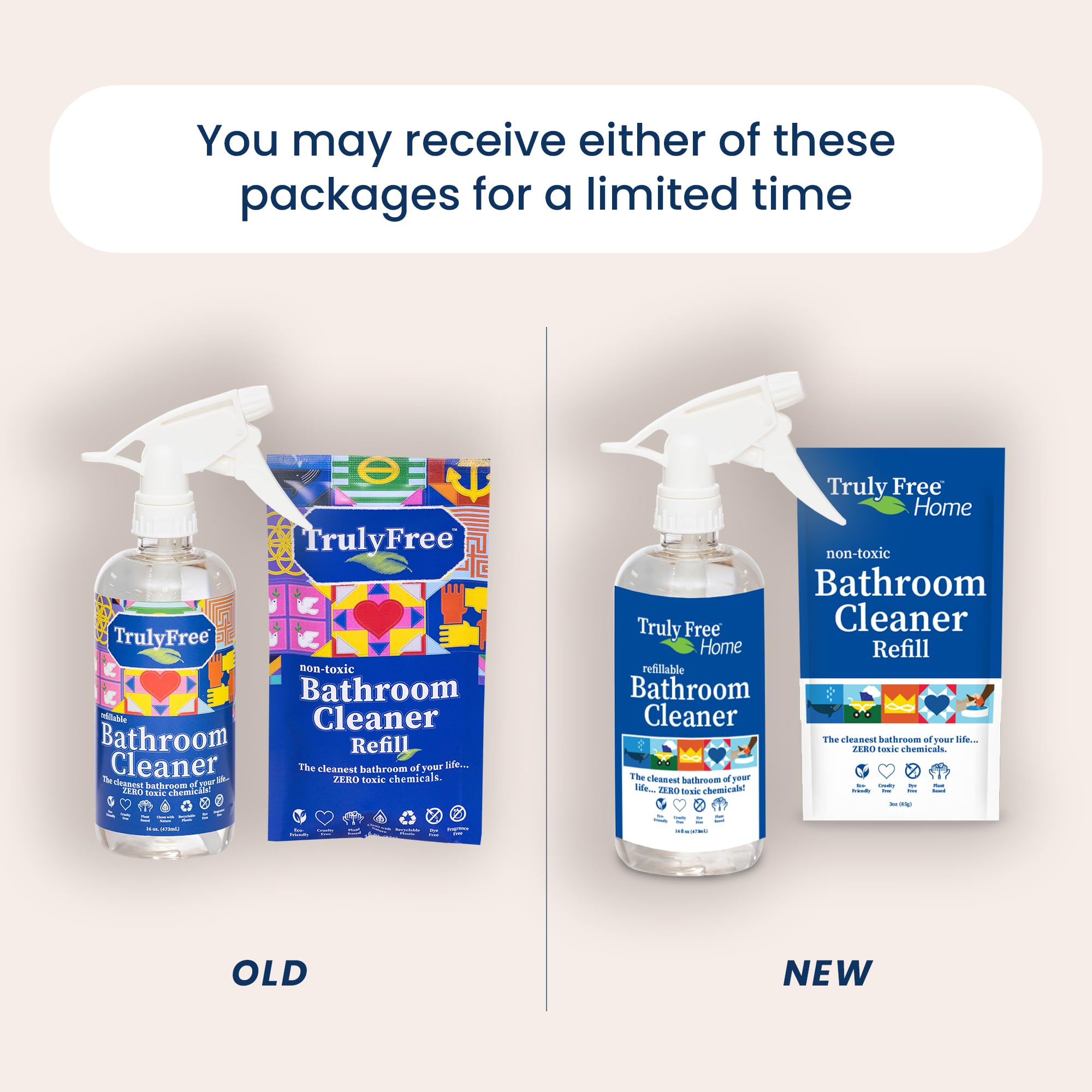 2-Pack TrulyFree Bathroom Cleaner - Cleaning Spray, for Toilet, Sink, Tub, Shower - Includes: 16-oz Spray Bottle, One refill pouch used for initial fill and one pouch for Refill when needed (3 oz)
