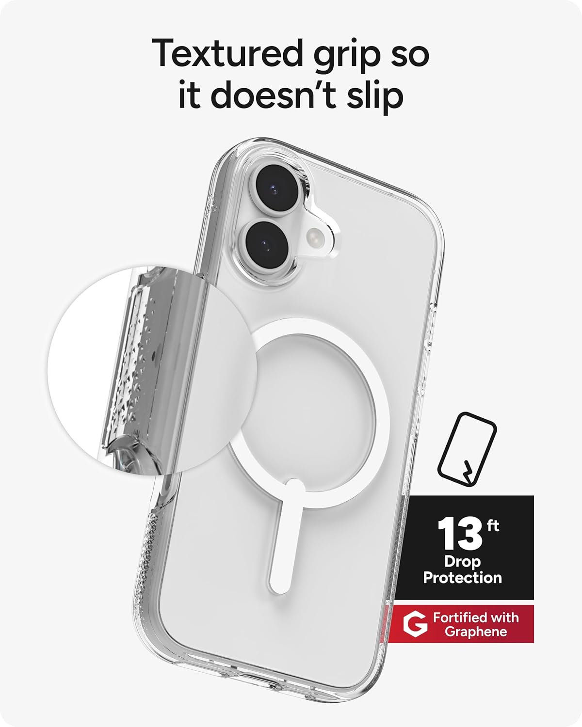 ZAGG Crystal Palace Case for iPhone 17 - Clear, Drop Protection (13ft/4m), ClearGuard Anti‑Yellowing & Scratch‑Resistant, MagSafe & Wireless Charging Compatible - Image 7