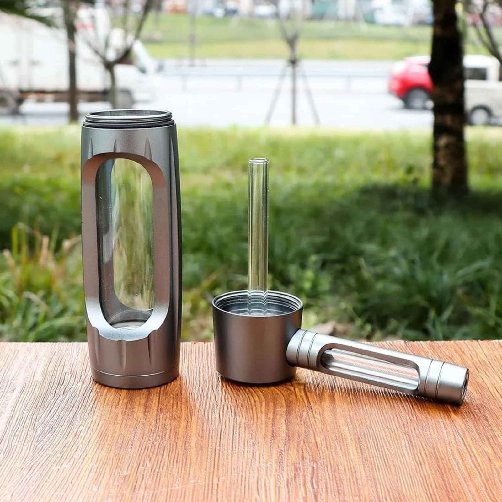 Botella de agua, exterior de aleación de aluminio e interior de vidrio, garantía de sabor puro, diseño de lujo, para deportes, gimnasio y viajes