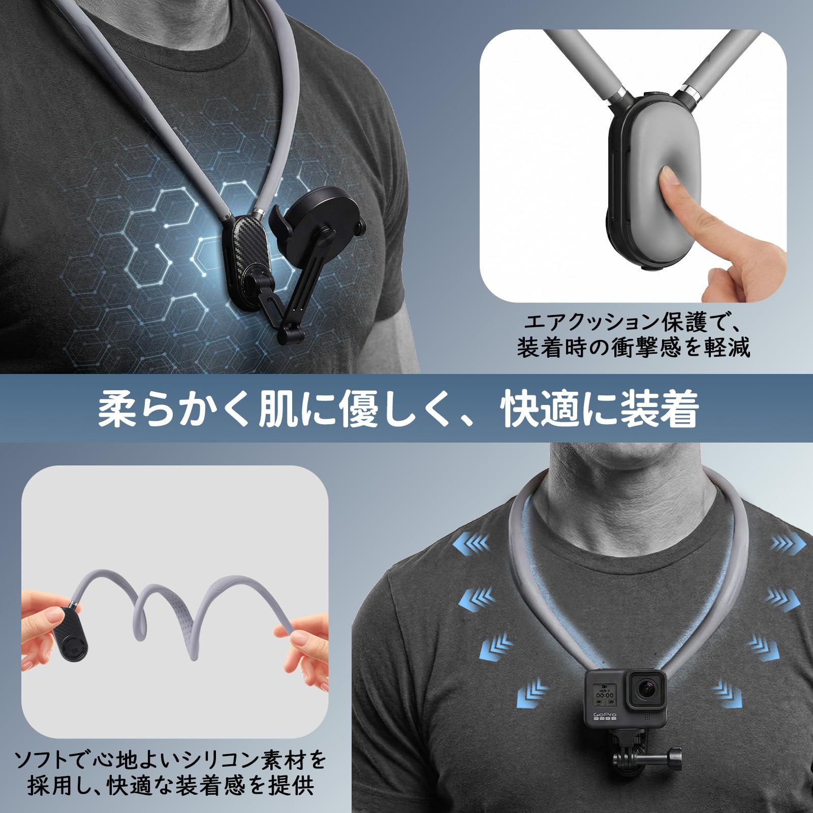 Yoobao ネックレスマウント スマホ 首掛けホルダー 【マグネット式&クリップ式 2in1設計】Magsafe対応 超強力磁力 gopro マウント gopro アクセサリー 柔軟シリコン製 折りたたみ可能 多角度調整可能 スマホストラップ付き 落下防止 1/4インチネジ付き アクションカメラ マウント 旅行 登山 徒歩 釣り Vlog撮影用 - 4