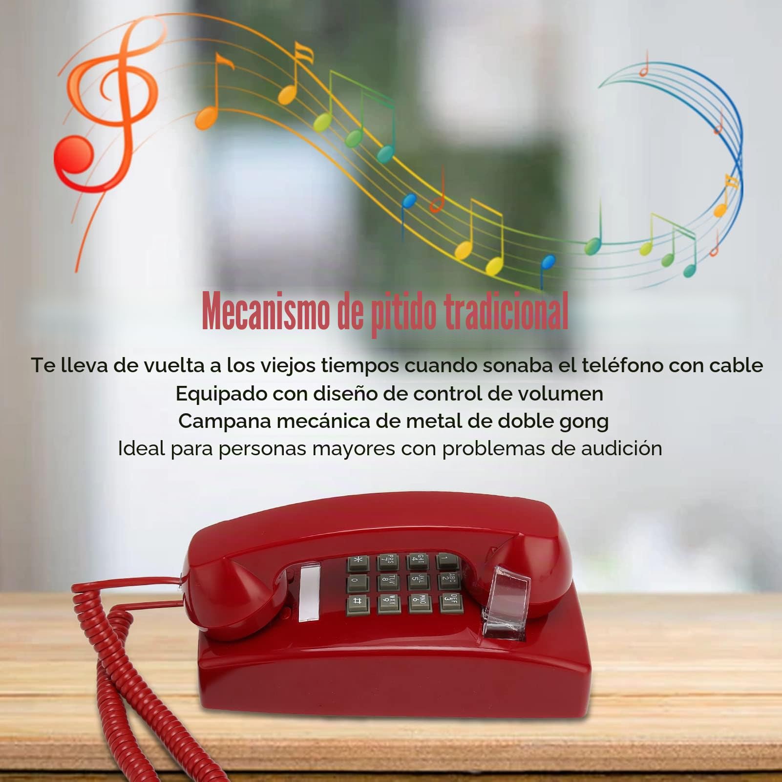 Teléfono de Pared Retro con Cable Fijo Impermeable, Control de Volumen Vintage para Hogar, Hotel y Escuela
