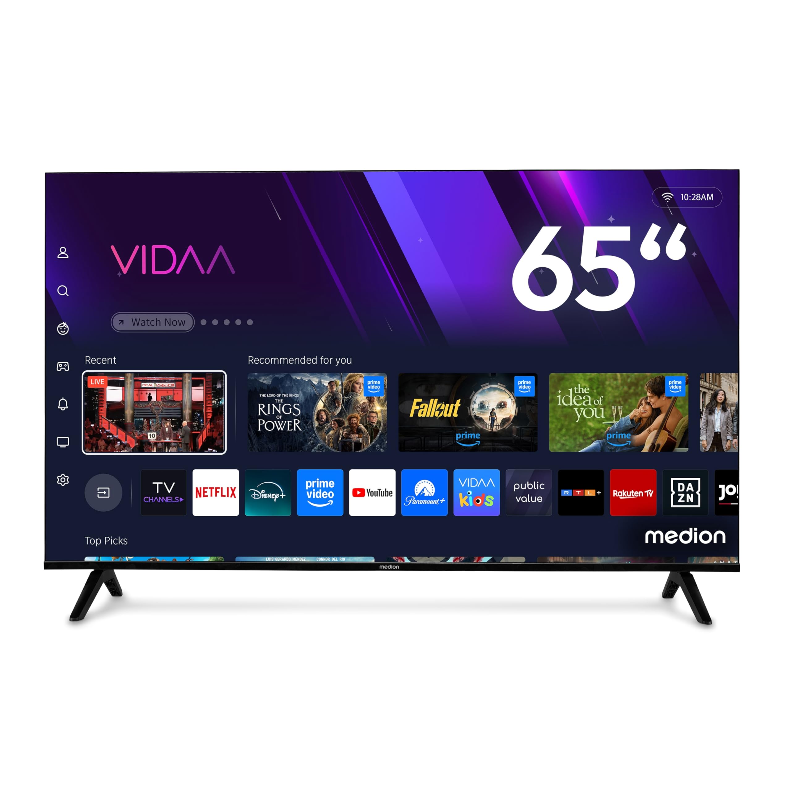 MEDION 163,9 cm (65 Zoll) QLED Fernseher (Smart-TV, Dolby Vision HDR, HBO Max, MagentaTV, Prime Video, Disney+, DAZN, Paramount+, Dolby Atmos, VIDAA Store, HbbTV, PVR, Bluetooth, MD 865601)