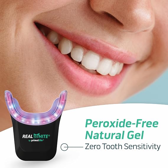 Primal Life Organics V4 Real White Red/Blue LED Light Teeth Whitening System - Includes 20 Treatments