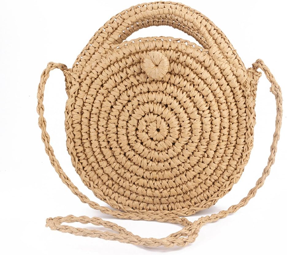 Teeya Straw Crossbody Bag Women Weave Shoulder Bag Round Summer Beach Purse and Handbags