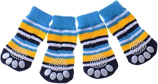 JJ Store 4Pcs Pet Dog Puppy Anti-slip Indoor Knit Weave Striped Sock Skid Bottom