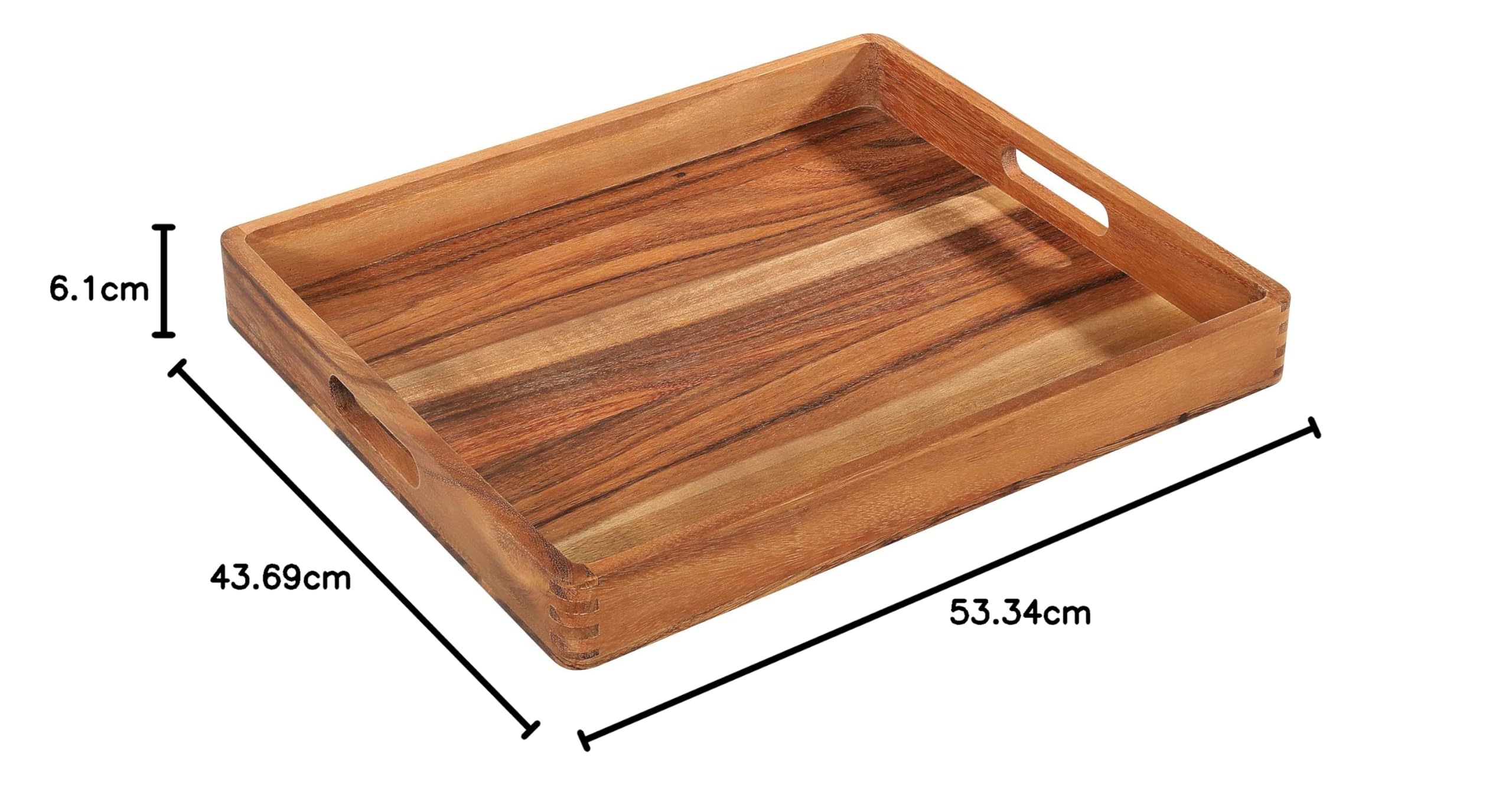 Zassenhaus Plateau de service en bois d'acacia - Plateau avec poignées - Plateau à petit-déjeuner - Plateau en bois décoratif - Plateau pour vaisselle - Bois dur issu de sources durables - 52 × 43 × 6