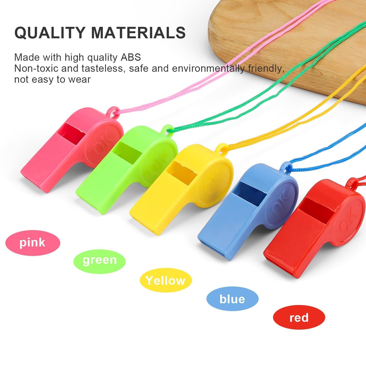 96 Pièces Sifflet de Couleur en Plastique, Sifflet Arbitre avec Cordon pour Suspendre, Siflet Urgence Puissant, pour Arbitres, Enseignants, Camping, Formation Sécurité, Activités Extérieure