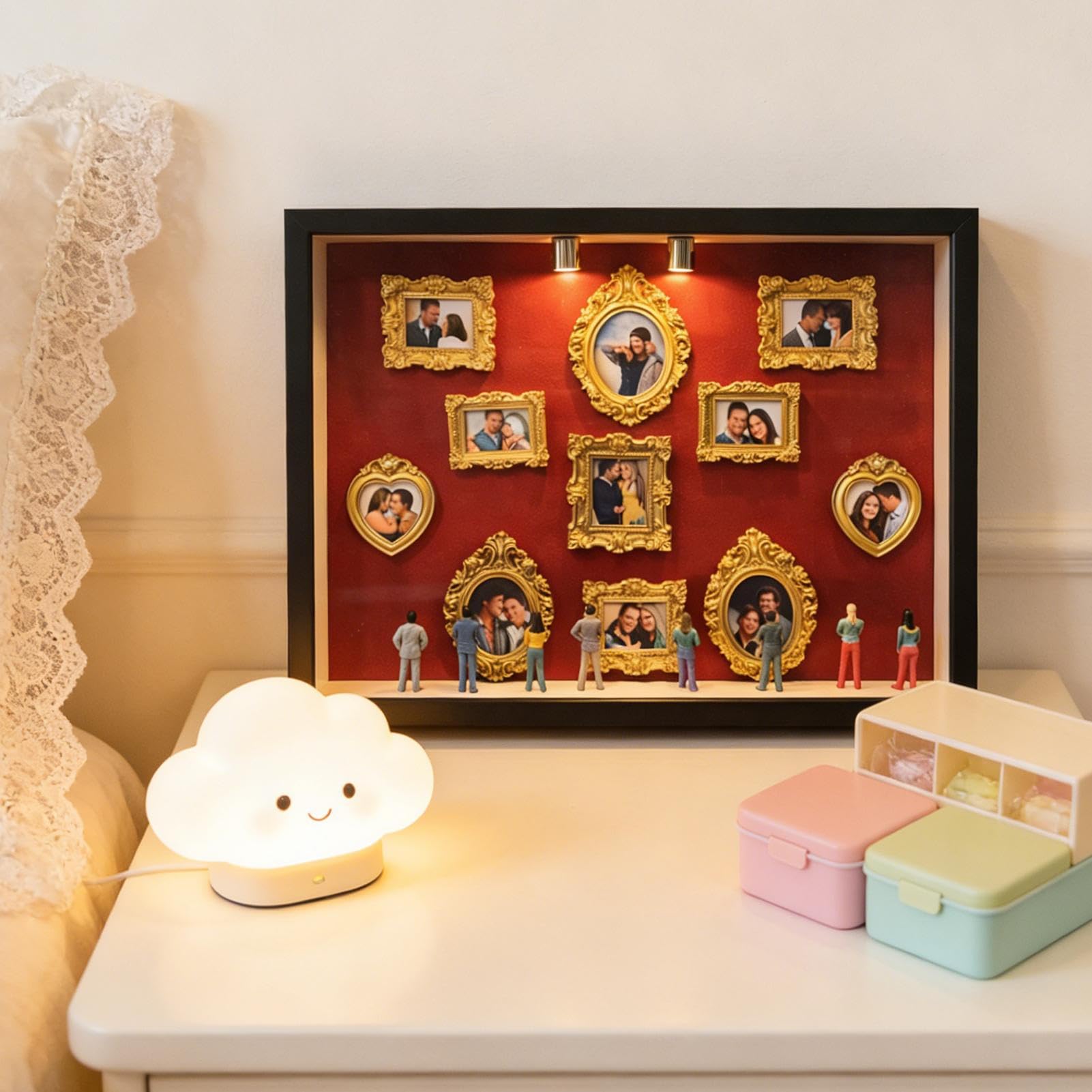 Generico Cornici Mini Museo, Scatola Fai Da Te con Silhouette Mini Museo, Cornice Portafoto con Luce, Kit per Cornici da Esposizione Foto, Cornice in Miniatura, Festeggia I Tuoi Ricordi con Stile