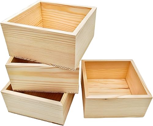 Miniatura 17 de Paquete de 4 Cajas Organizadoras de Almacenamiento de Manualidades de Madera Sin Terminar, Caja de Madera Rectangular de 6 x 4 x 2.4 pulgadas, Caja