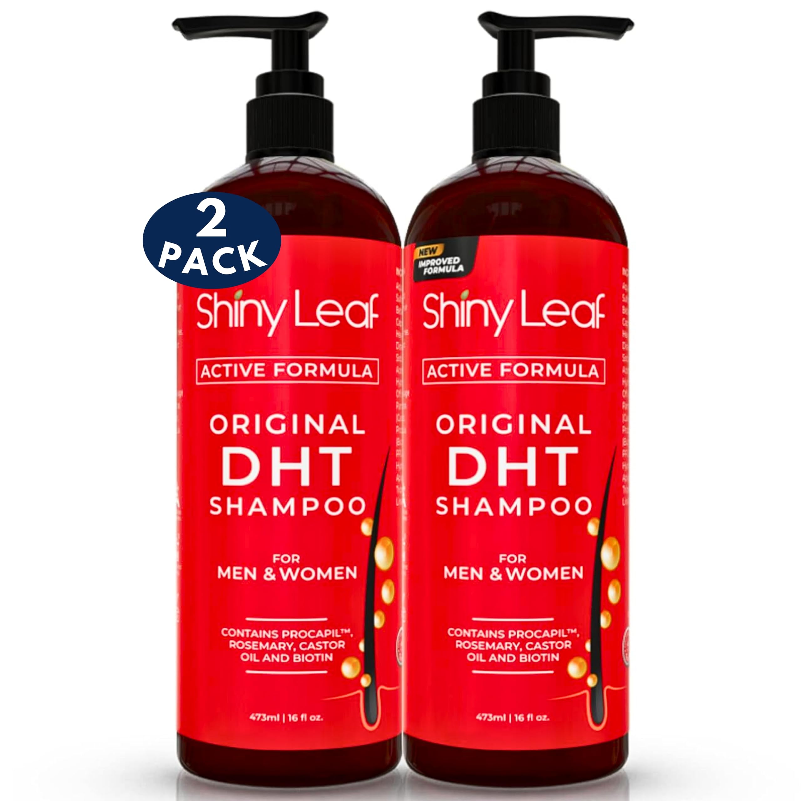 Shiny Leaf DHT Blocking Shampoo for Hair Growth and Thinning Hair Treatment - Active Natural Formula, Reduces Shedding for Men & Women (2 Pack) 470 ml (Pack of 2)