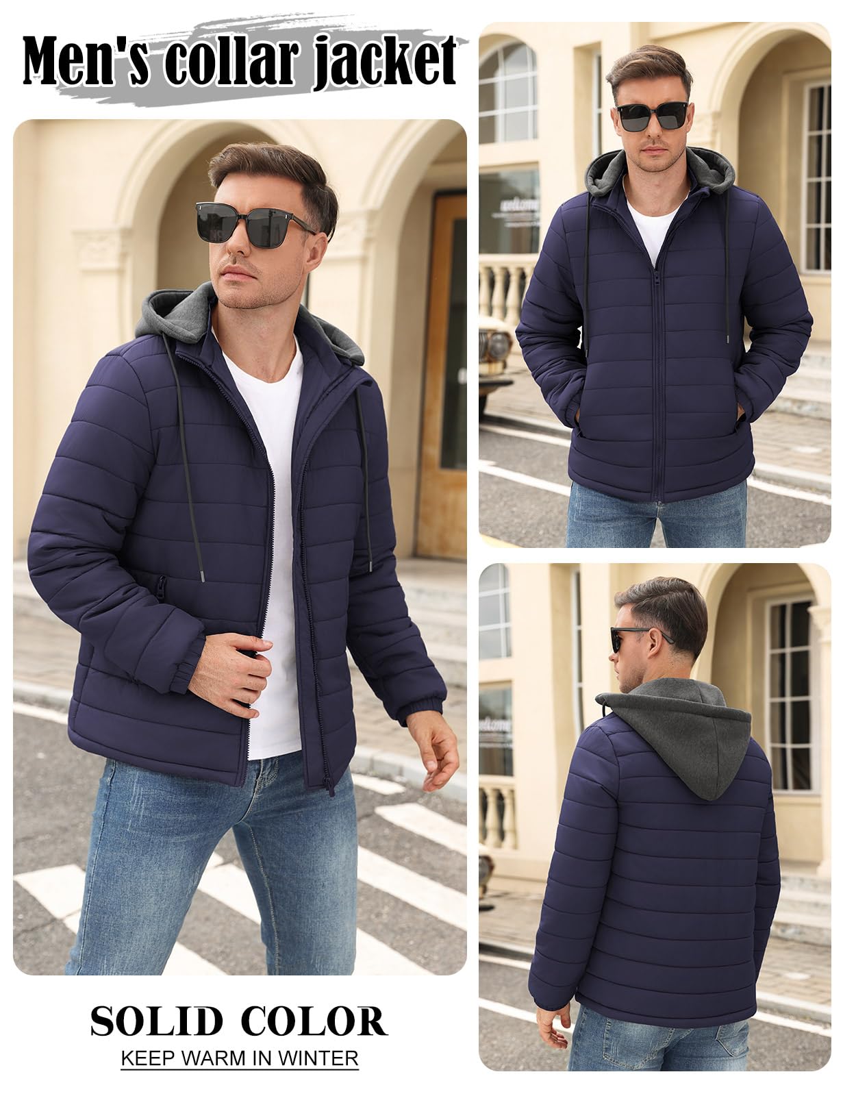 Xnova Blouson Homme Imperméable Veste Matelassée Coupe Vent Automne Hiver Doudoune Capuche Détachable