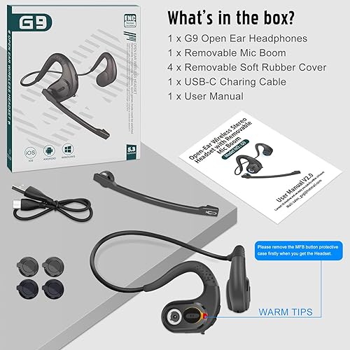 Miniatura 9 de Giveet Auriculares Bluetooth 5.3 con micrófono desmontable, auriculares inalámbricos con cancelación de ruido DSP para teléfono, PC, laptop,