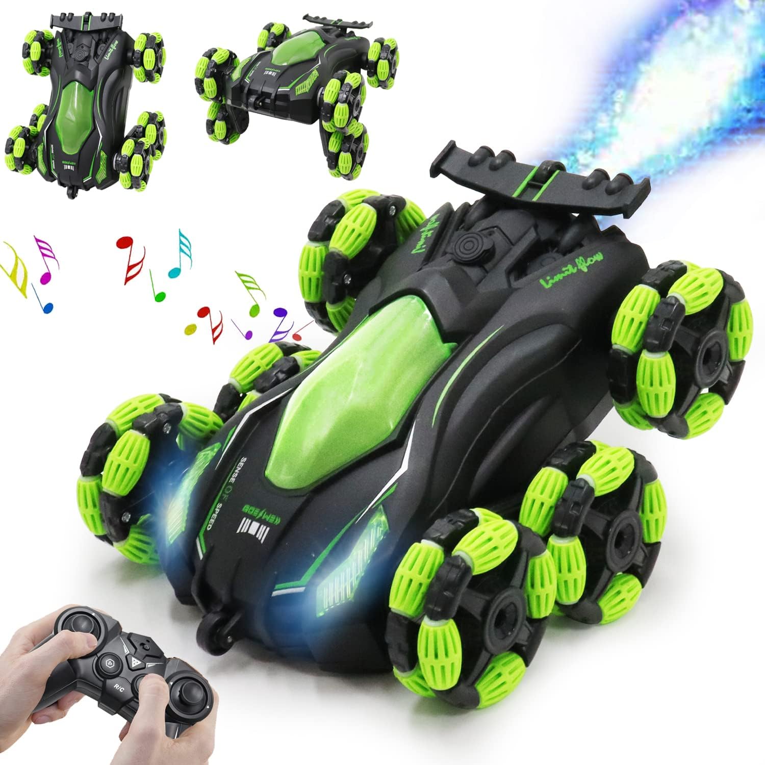 2.4GHz Remote Control Drift Stunt Trucks for Boys, Kids 6 Wheels RC Off-Road Climbing Car, with Spray & LED Lights, 360° Rotating Stunt Car Toddlers Toy Car Gift