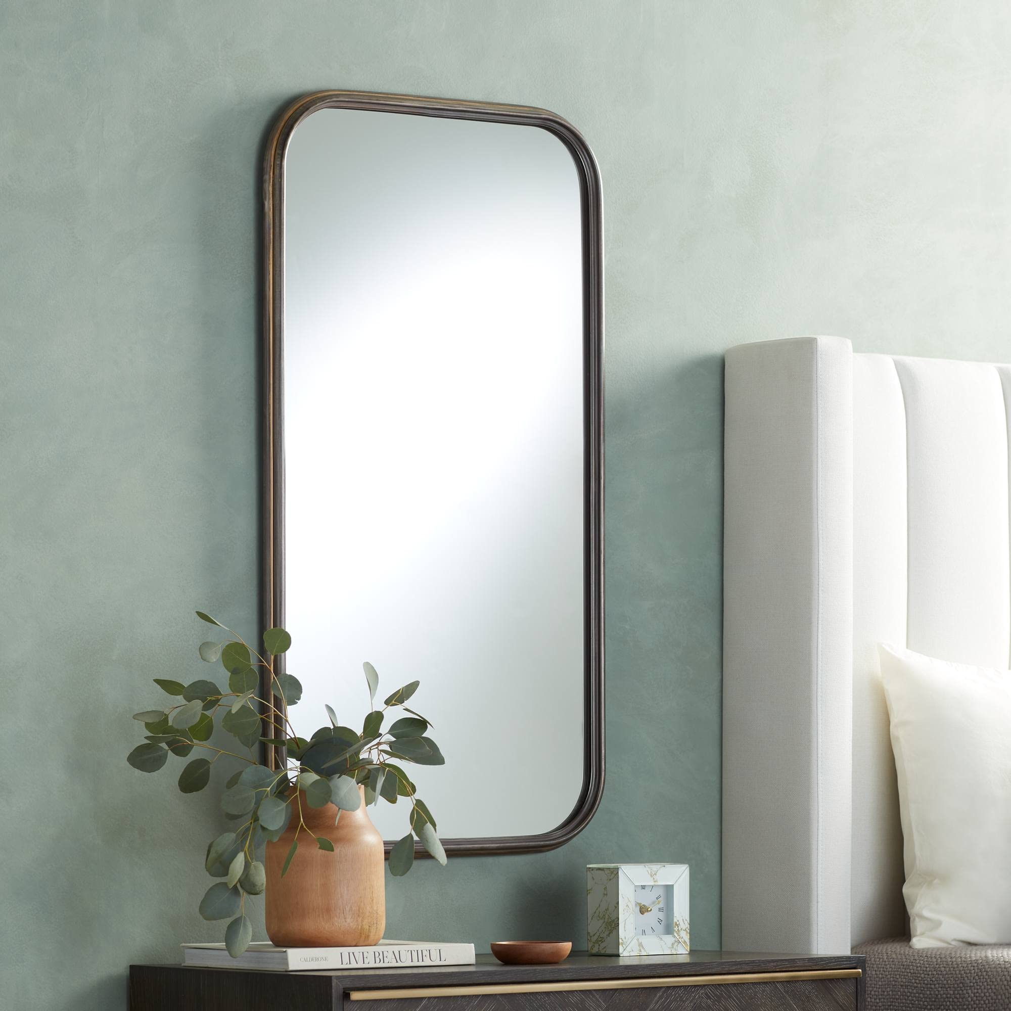 Ellyson Round Corner Rectangular Vanity Decorative Accent Wall Mirror Modern Matte Bronze Gold Iron Frame 21 3/4" Wide for Bathroom Bedroom Living Room Home Office Entryway