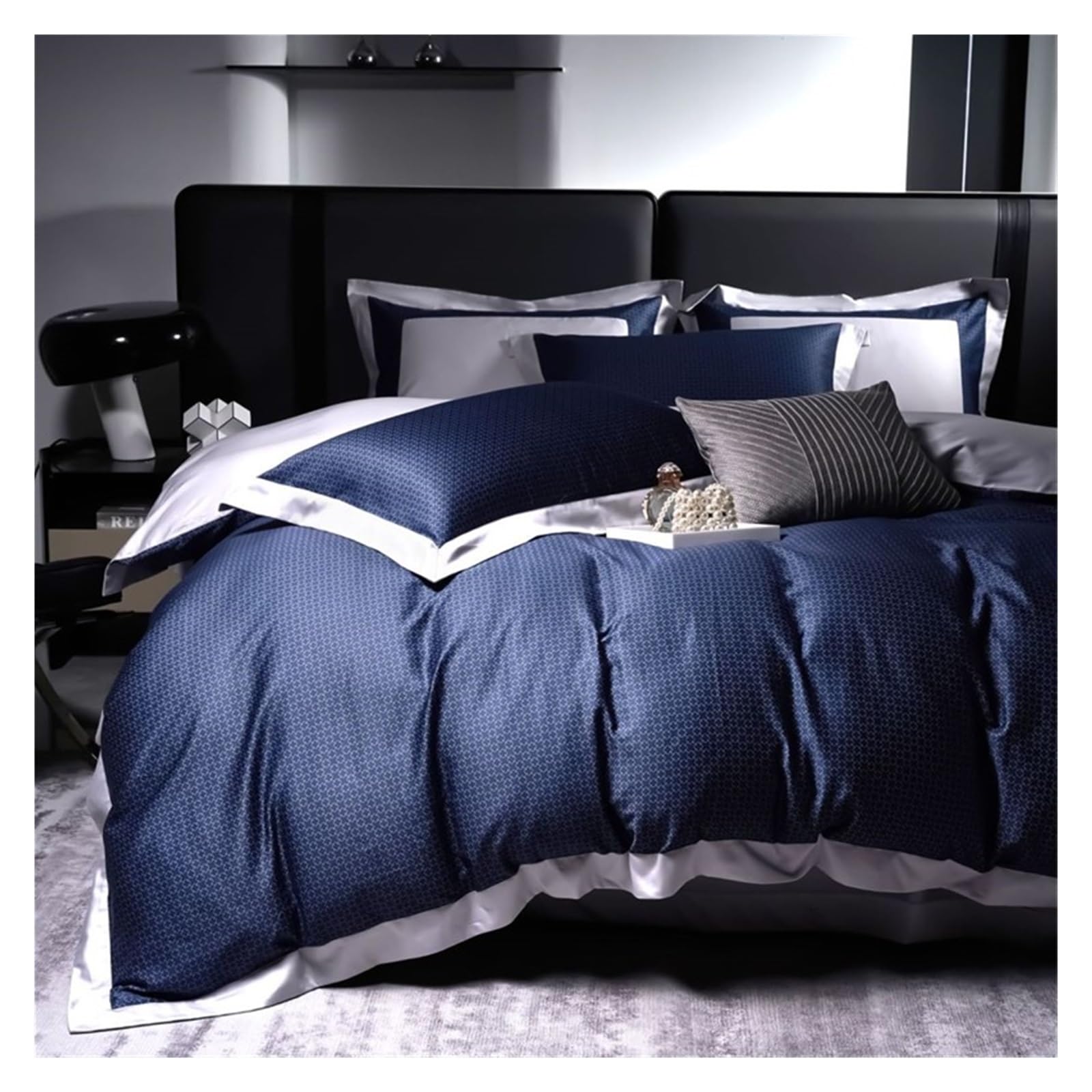 Parure de lit King Size en Coton égyptien 1000 Fils de qualité, Unie et Unie, avec Housse de Couette et 2 taies d'oreiller, 4 pièces