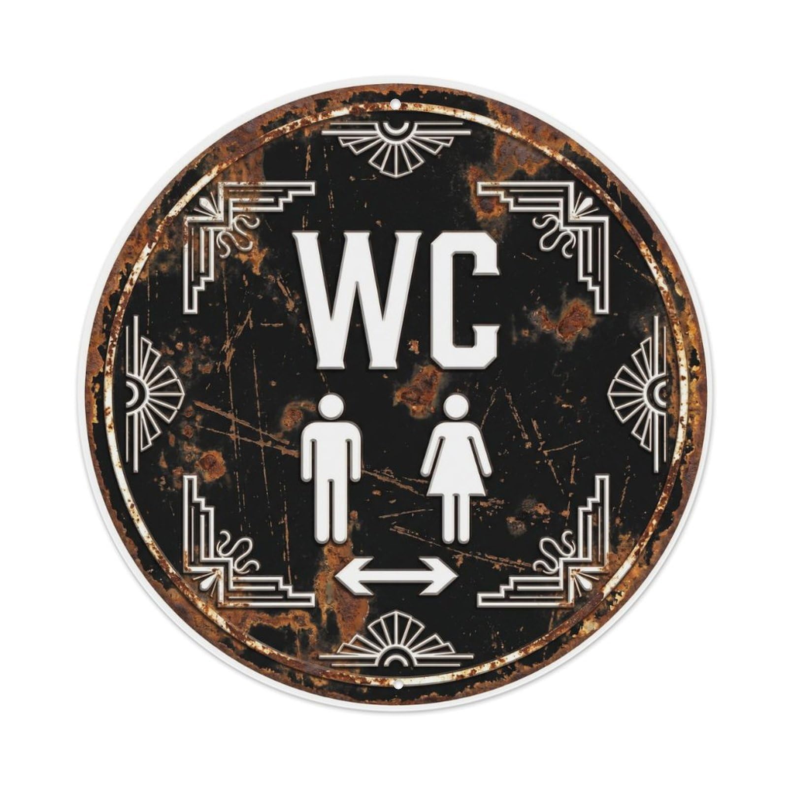 Toilet （WC） Rustic Vintage Wall Metal Tin Sign Plaque Wall Decor for Cafe, Club Bar, Office, Home Garden Round Metal Poster 8x8Inch