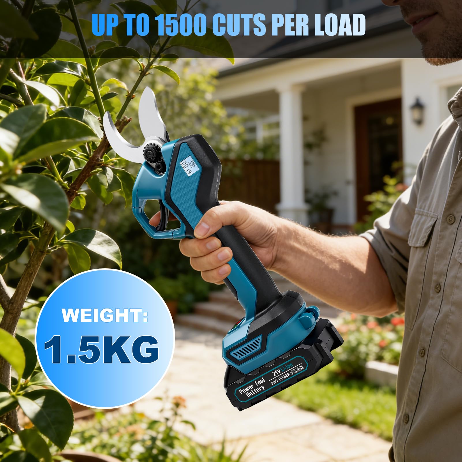 Tijeras de podar inalámbricas, grosor máximo de corte de 40 mm, sin escobillas, 2 baterías de 2000 mAh, pantalla LCD con contador de cortes, cuchillas de acero SK5, ideales para ramas de jardín y