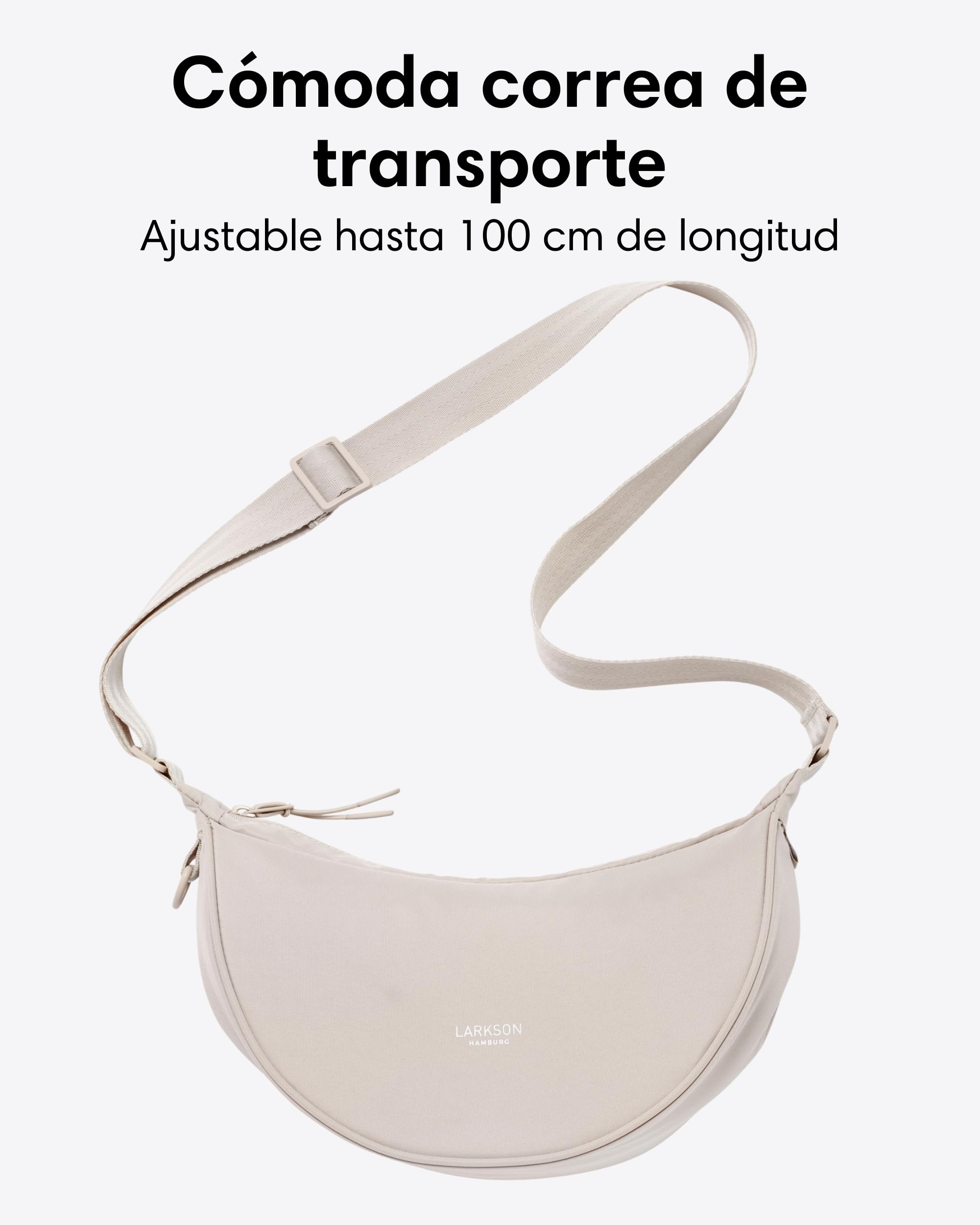 LARKSON Bolso Bandolera Mujer Beige - Solveig Small - Bolso Riñonera de Media Luna - Bolsa de Ocio de Moda para Viajes, Trabajo - Compartimentos Grandes - Correa Ajustable