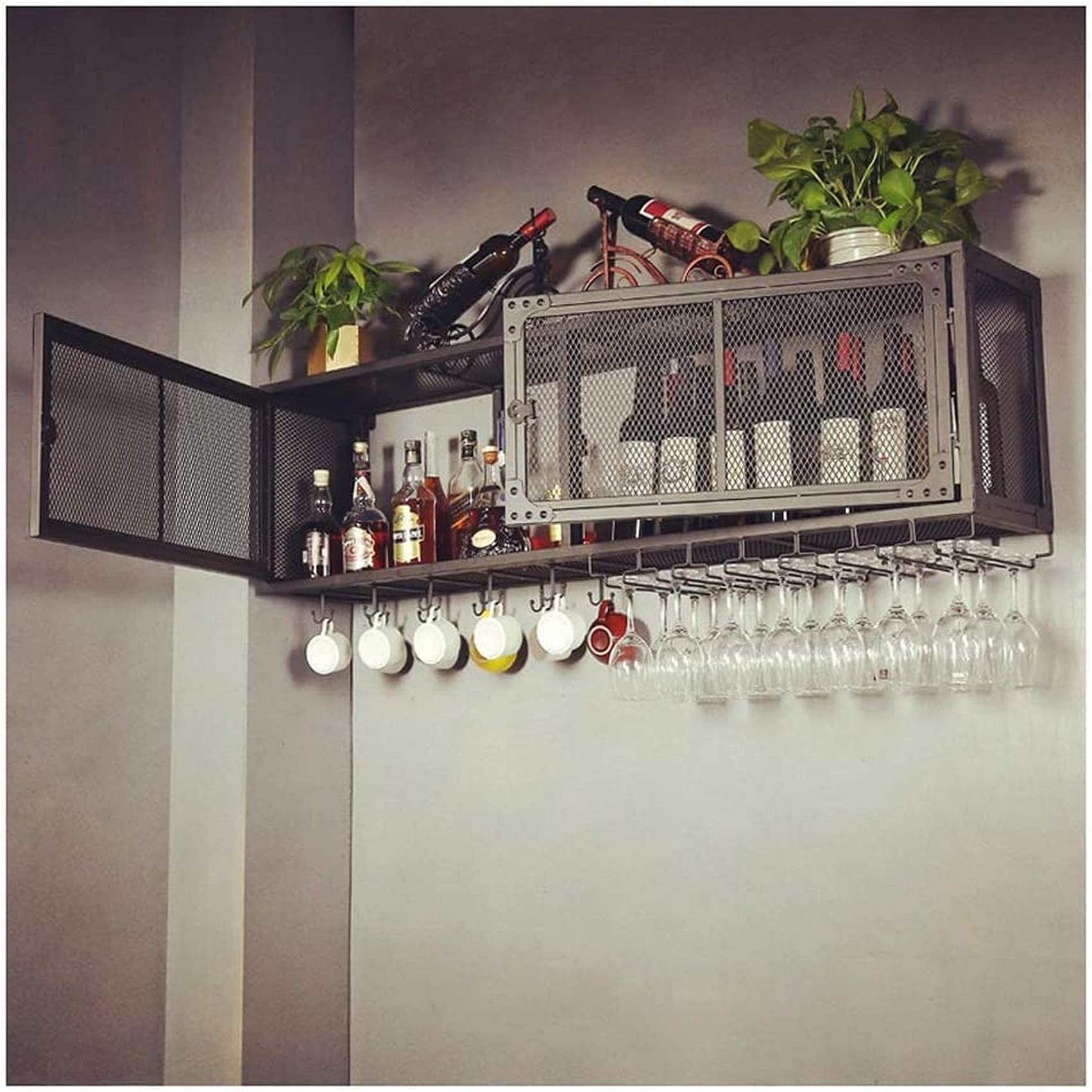 Étagère à vin en fer forgé suspendue armoire de plafond chic