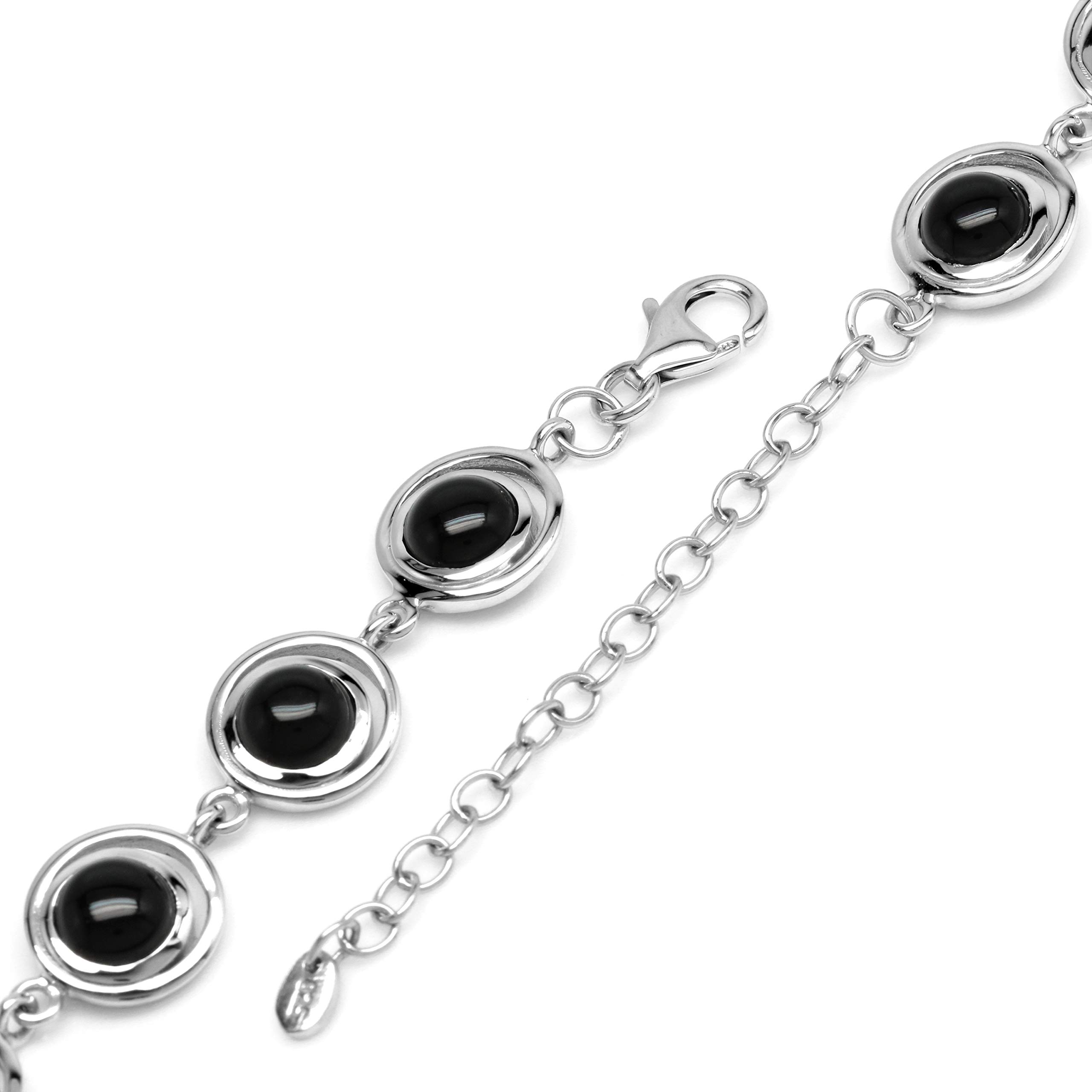 Silvershake Braccialetto in argento Sterling 925 con pietra di onice nera naturale e geometrica futuristica anni '60, estensione da 15,2 a 20,3 cm