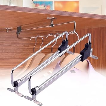 2-Pack,Metal Pull-Out Closet Valet Rod,Extendable Pull Out Closet Rod,Closet Pull Out Autuwintor Adjustable Wardrobe Clothing Rail with Screws,Towel Rail/Extending Rail/Storage Organiser