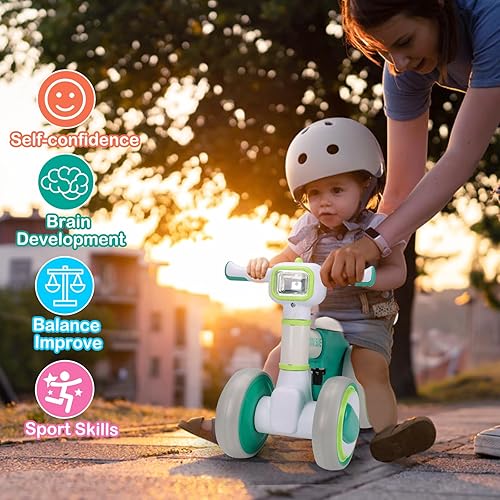 Miniatura 6 de Bicicleta de equilibrio para bebé, mini juguetes de paseo para niños de 1, 2, 3 años, bicicleta de aprendizaje para caminar con 4 ruedas con luz