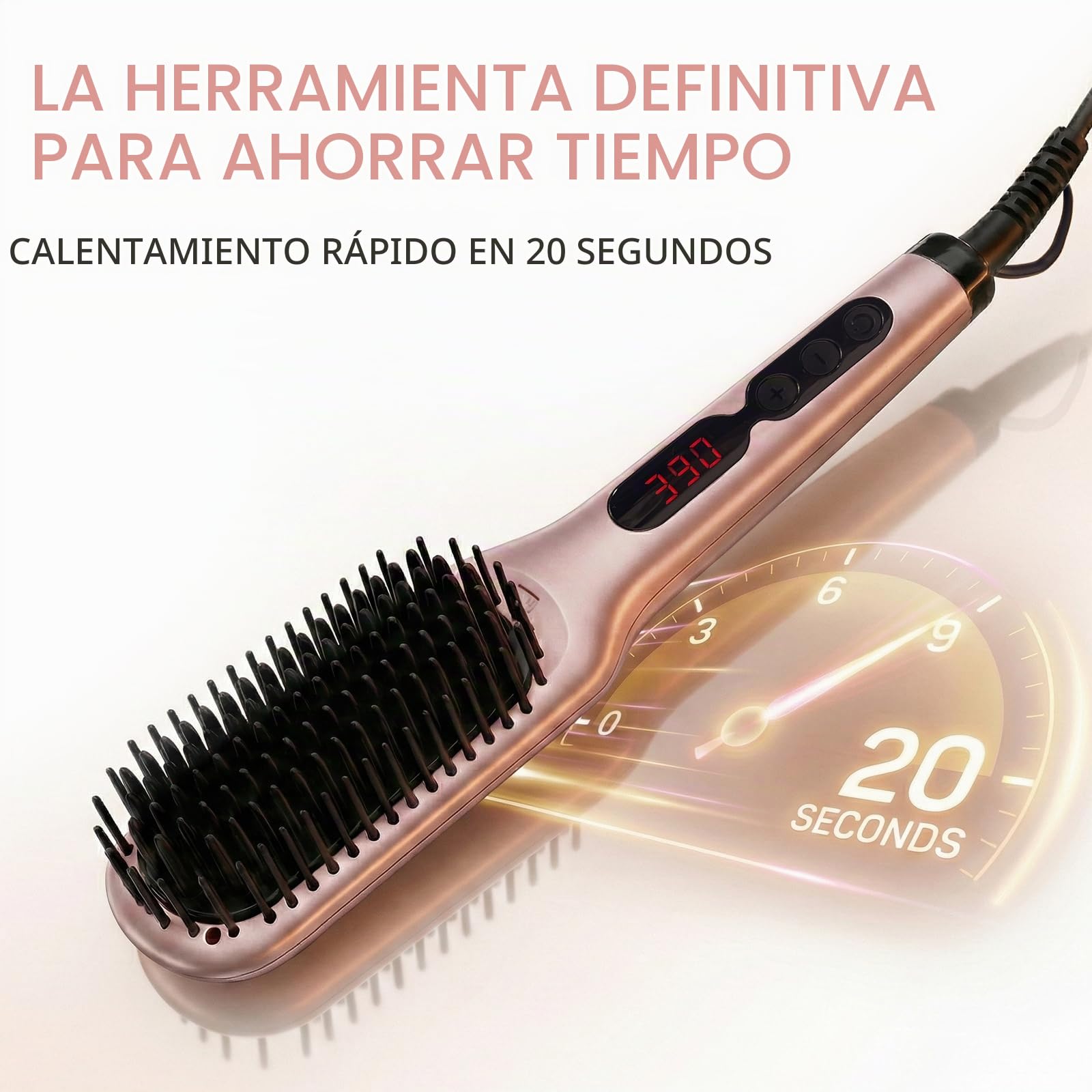 Cepillo Alisador de Cabello, Peine Alisador para Todo Tipo de Cabello con Dientes de Calentamiento Nano, Tecnología de Doble Anión, MCH 20s Calentamiento Rápido y Apagado Automático de 60 Minutos