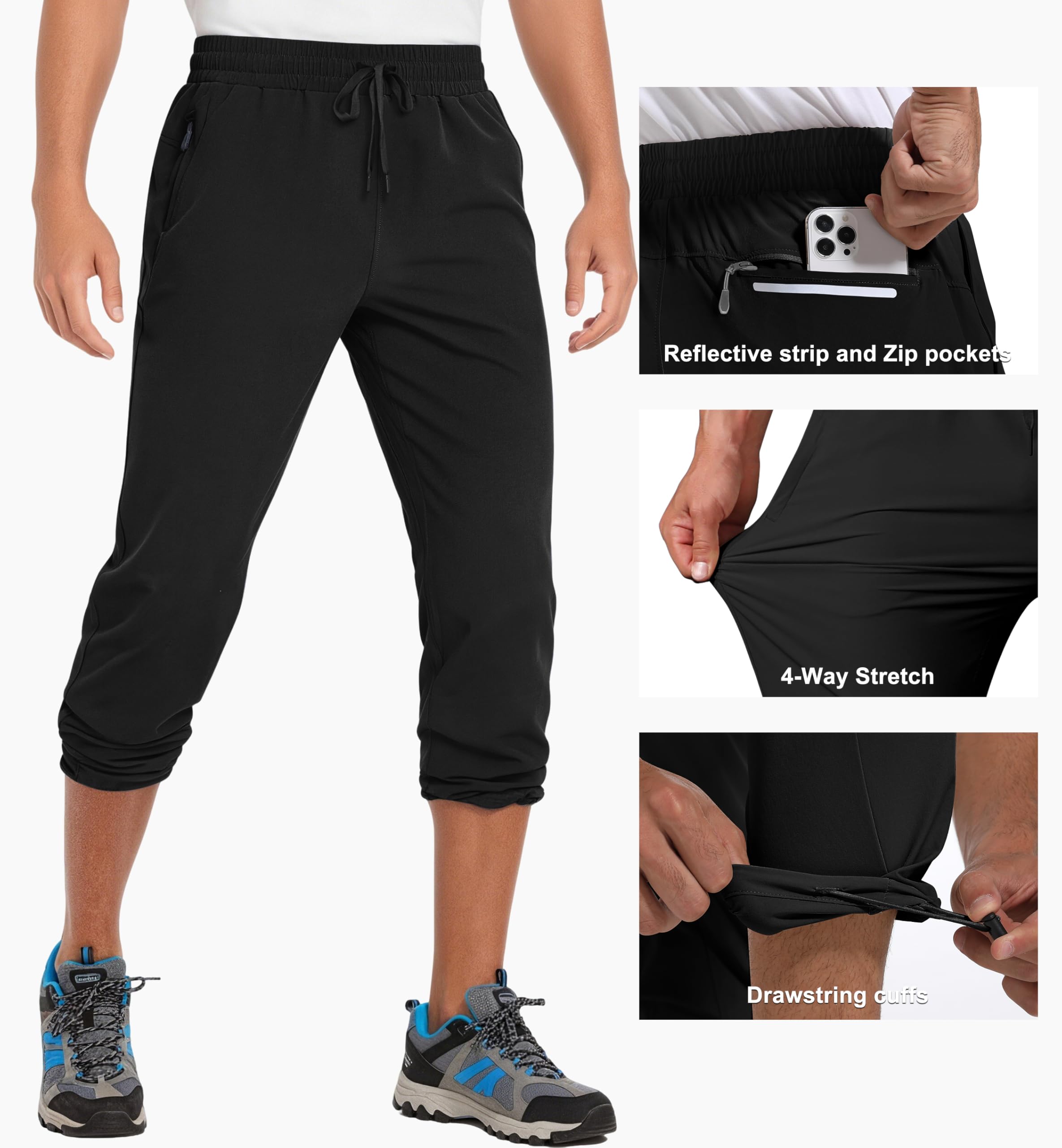 Lot de 1 ou 2 pantalons de randonnée légers et imperméables pour homme avec longueur d'entrejambe de 86 cm/81 cm, pantalon de trekking d'extérieur avec poches zippées