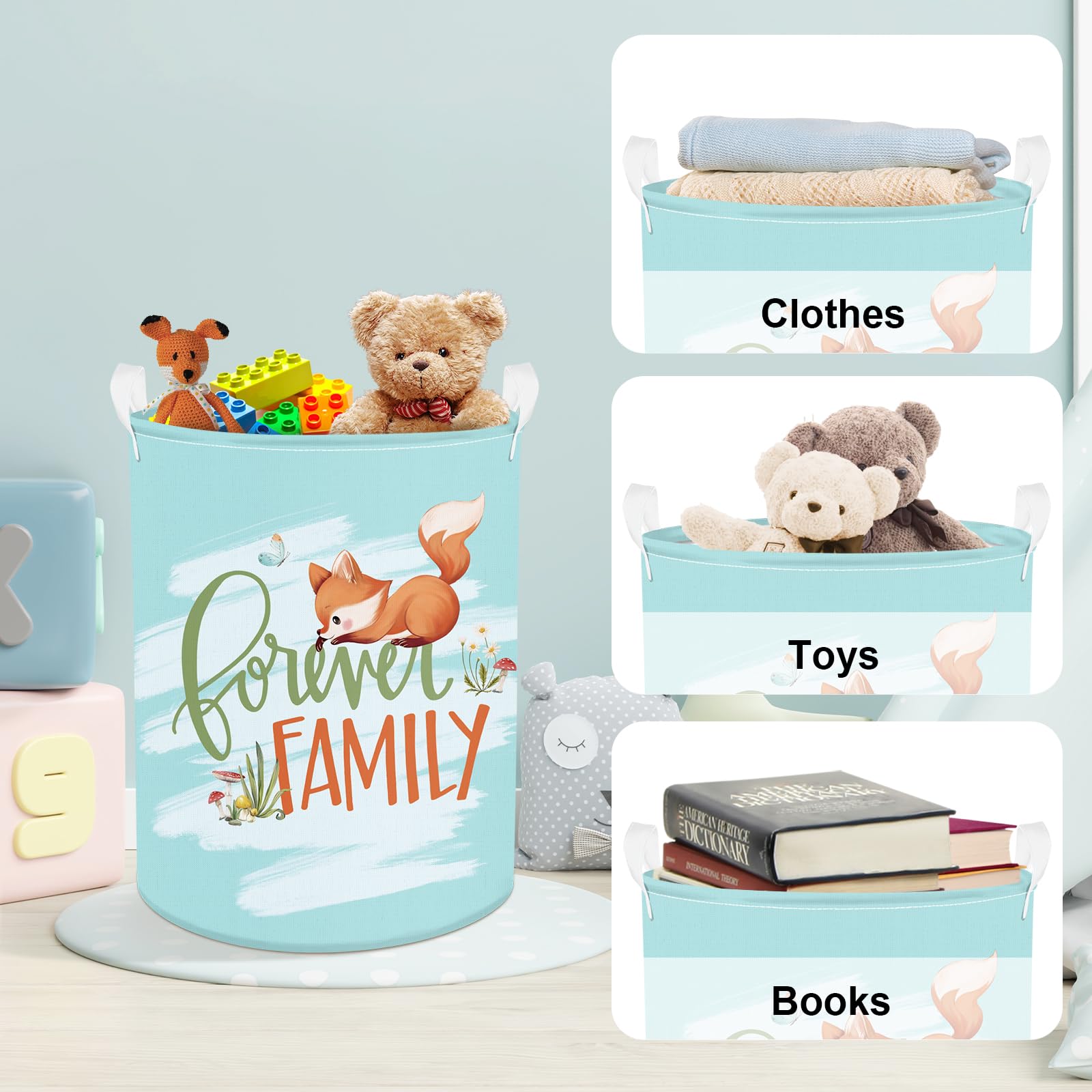 Panier à Linge 45L Clastyle Motif Forêt Animaux | Repliable Avec Couvercle | Pour Jouets, Vêtements Ou Rangement Enfant