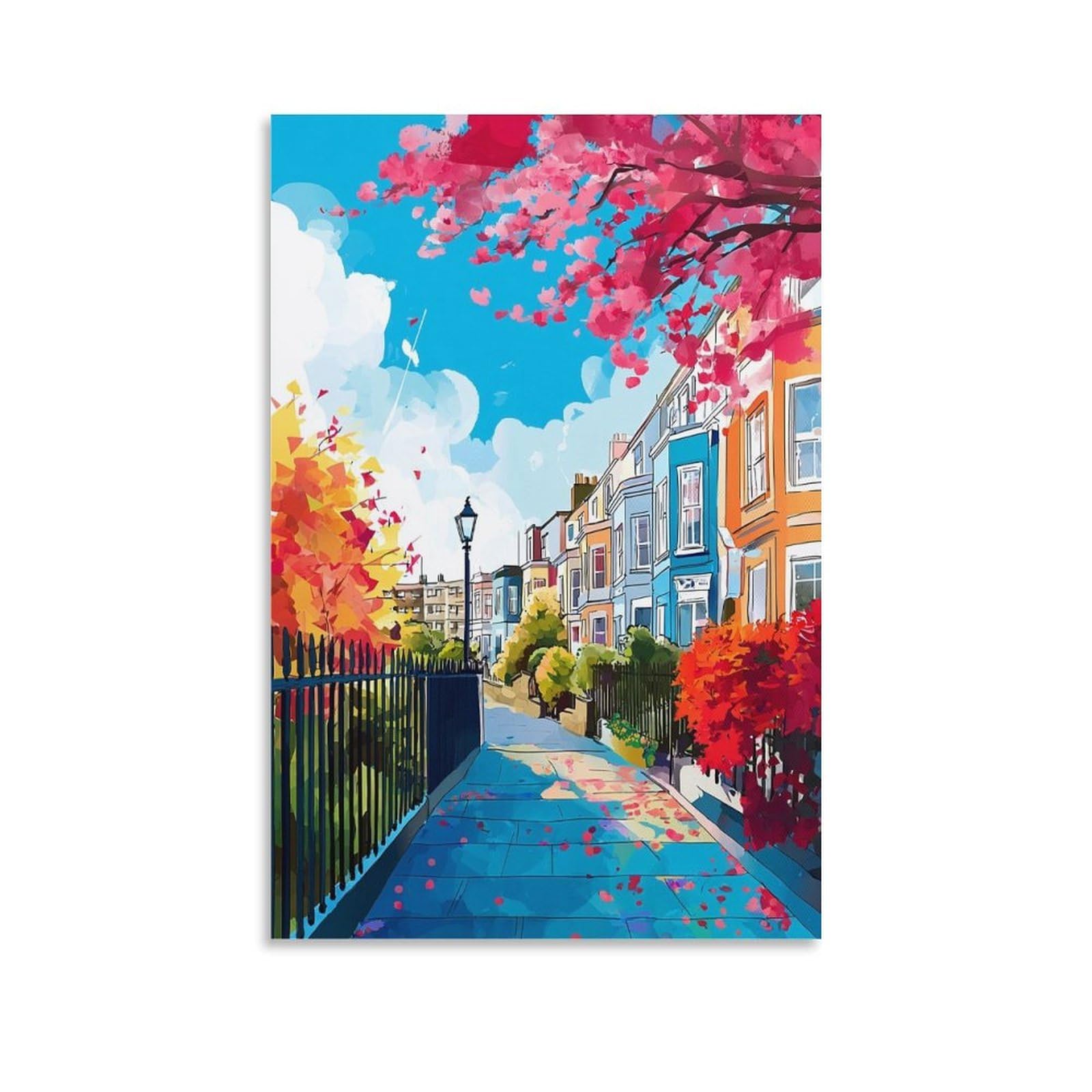Notting Hill London 20x30inch(50x75cm) Vintage Watercolor Canvas Wall Art