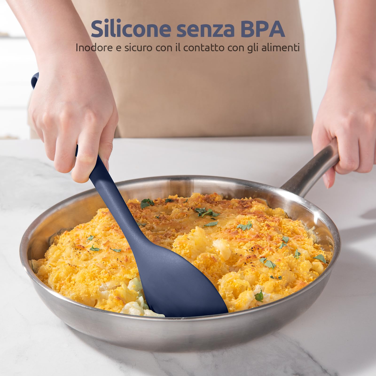 U-Taste Cucchiaio da cucina in silicone: cucchiaio da cucina solido resistente al calore 315 ℃, grande strumento in gomma antiaderente senza BPA per mescolare, servire, imbastire (Blu mezzanotte)
