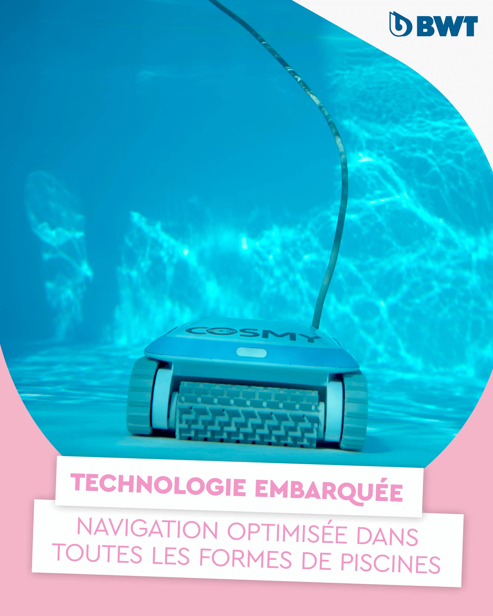 BWT Robot de Piscine Cosmy 200 | Particulièrement léger et Compact | pour Les piscines d'une Longueur allant jusqu'à 10 m | Nettoyage fiable du Fond | avec Commande par Application