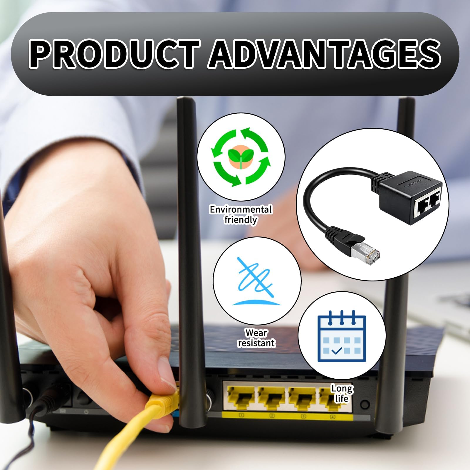 Adaptateur Répartiteur RJ45 Multiprise Ethernet 2 Pièces Compatible Cat5 Cat5e Cat6 Cat7