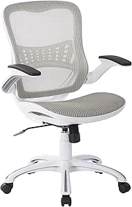 Office Star Ventilated Manager&#39;s Office Desk Chair with Breathable Mesh Seat and Back, White Base, White