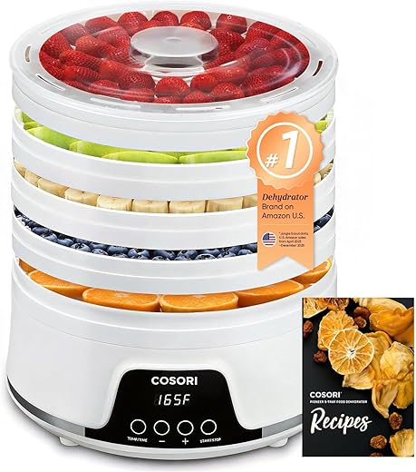 COSORI Food Dehydrator Machine for Jerky, 5 BPA-Free Trays Dryer with 48H Timer and 165°F Temperature Control, for Fruit, Herbs, Meat, Veggies and Dog Treats, Recipe Book, deshidratador de alimentos