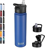 Vista 50 de HASLE OUTFITTERS Botella de agua aislada de 22 onzas, botella de agua de acero inoxidable de doble pared de boca ancha con tapa de popote y tapa