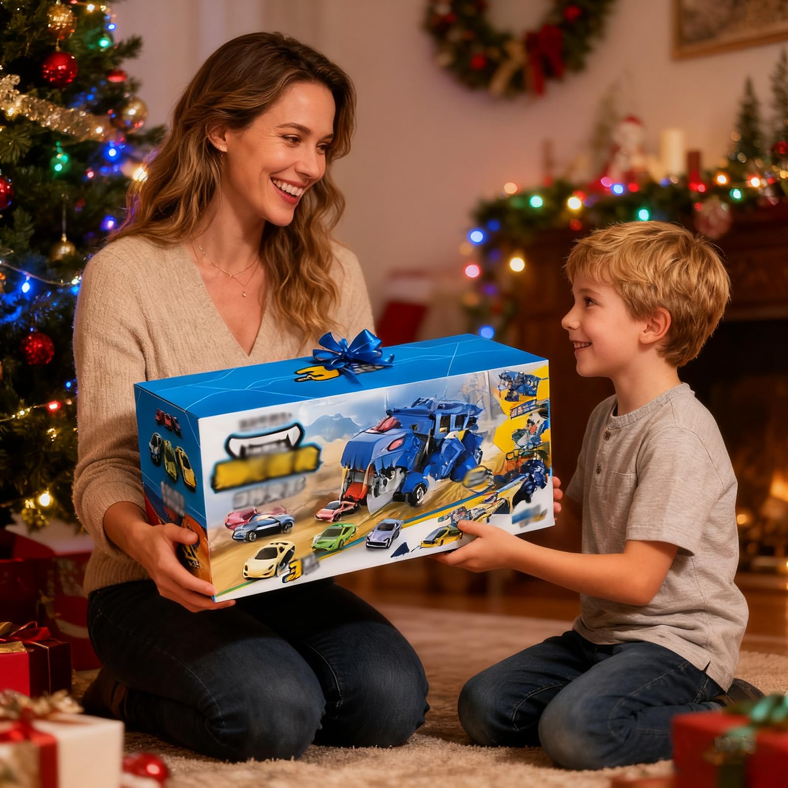 Camión de Transporte de Dinosaurios Coches de Juguete para niños con 12 Mini Coches, 3 en 1 Plegable portátil Pista de Carreras Coche de Juguete, para niños de 3, 4, 5, 6, 7, 8 Años