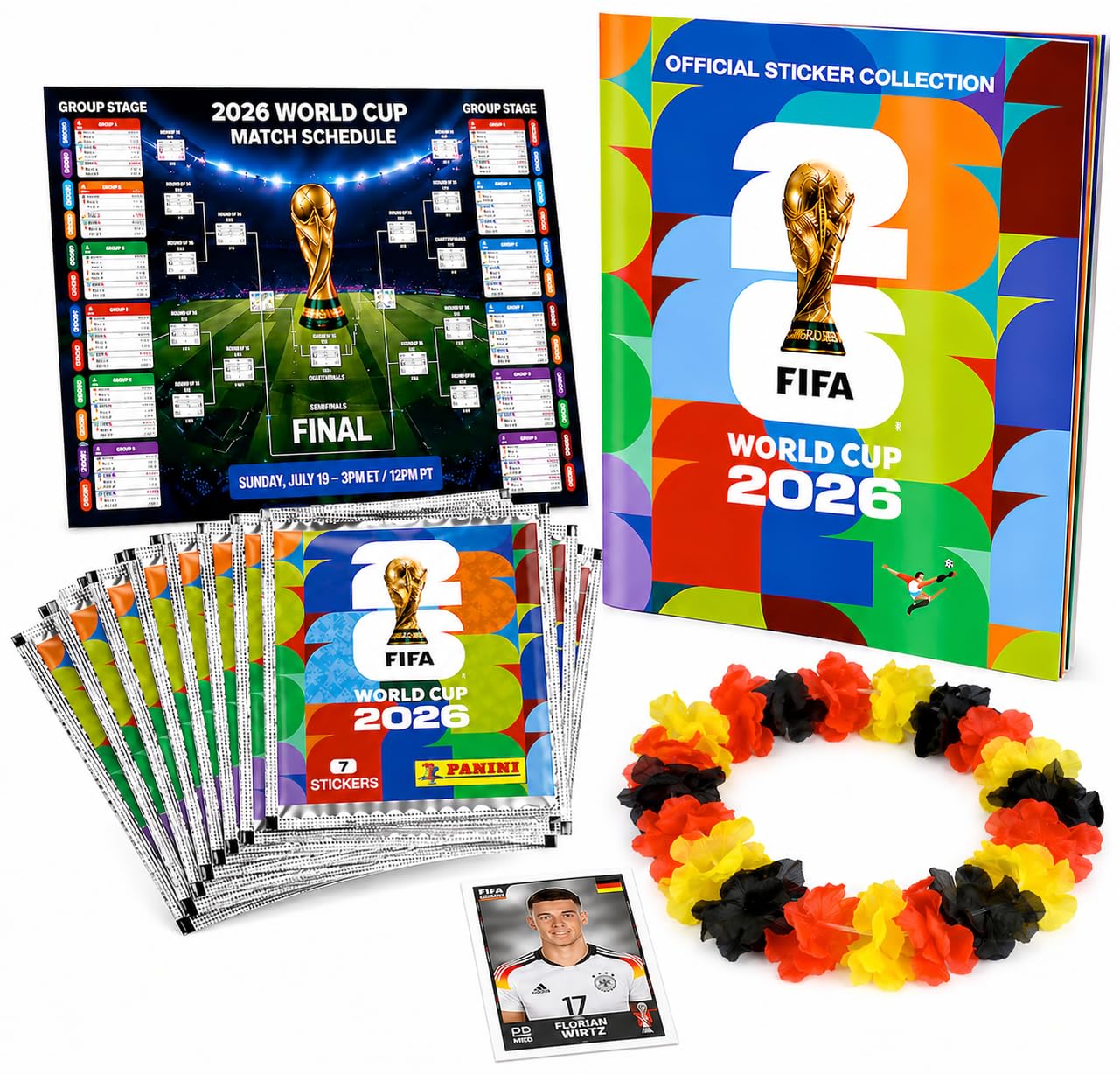 TK Gruppe Timo Klingler Panini Mistrzostwa Świata 2026 XXL Set – Album & Naklejki – Plan Meczów, Wianek Kibica, Album Kolekcjonerski do Zbierania Piłkarskich Naklejek (50 Saszetek / 350 Naklejek)