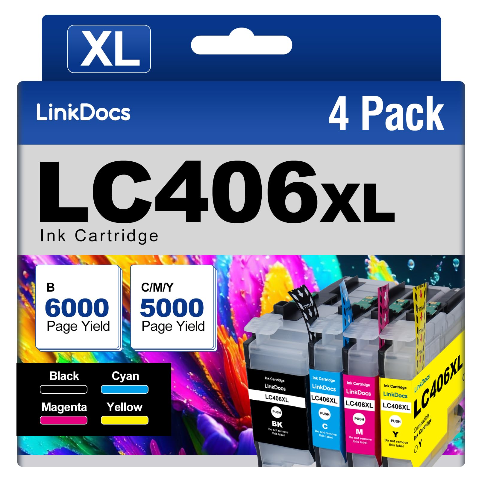 LinkDocs Compatible LC406XL Ink Cartridges for Brother LC406XL LC406 XL Used with Brother Printer MFC-J4345DW MFC-J4335DW MFC-J4535DW MFC-J5855DW