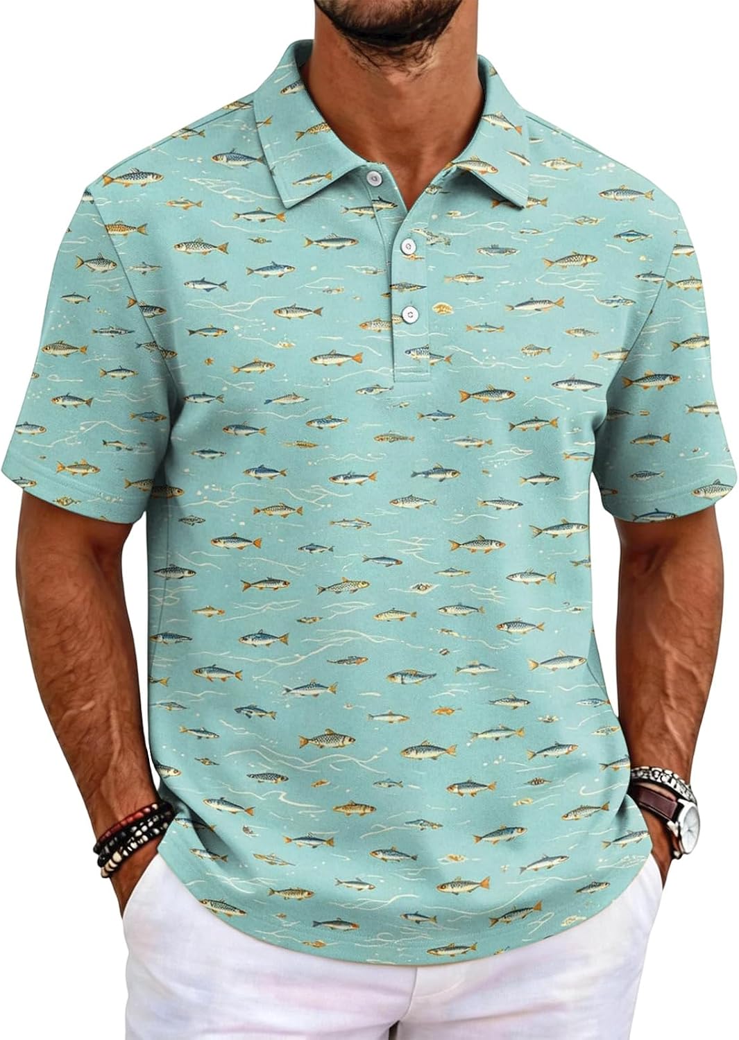 Ymosrh Mens Hawaiian Polo Shirts Summer Casual Vacation Party Golf Shirt