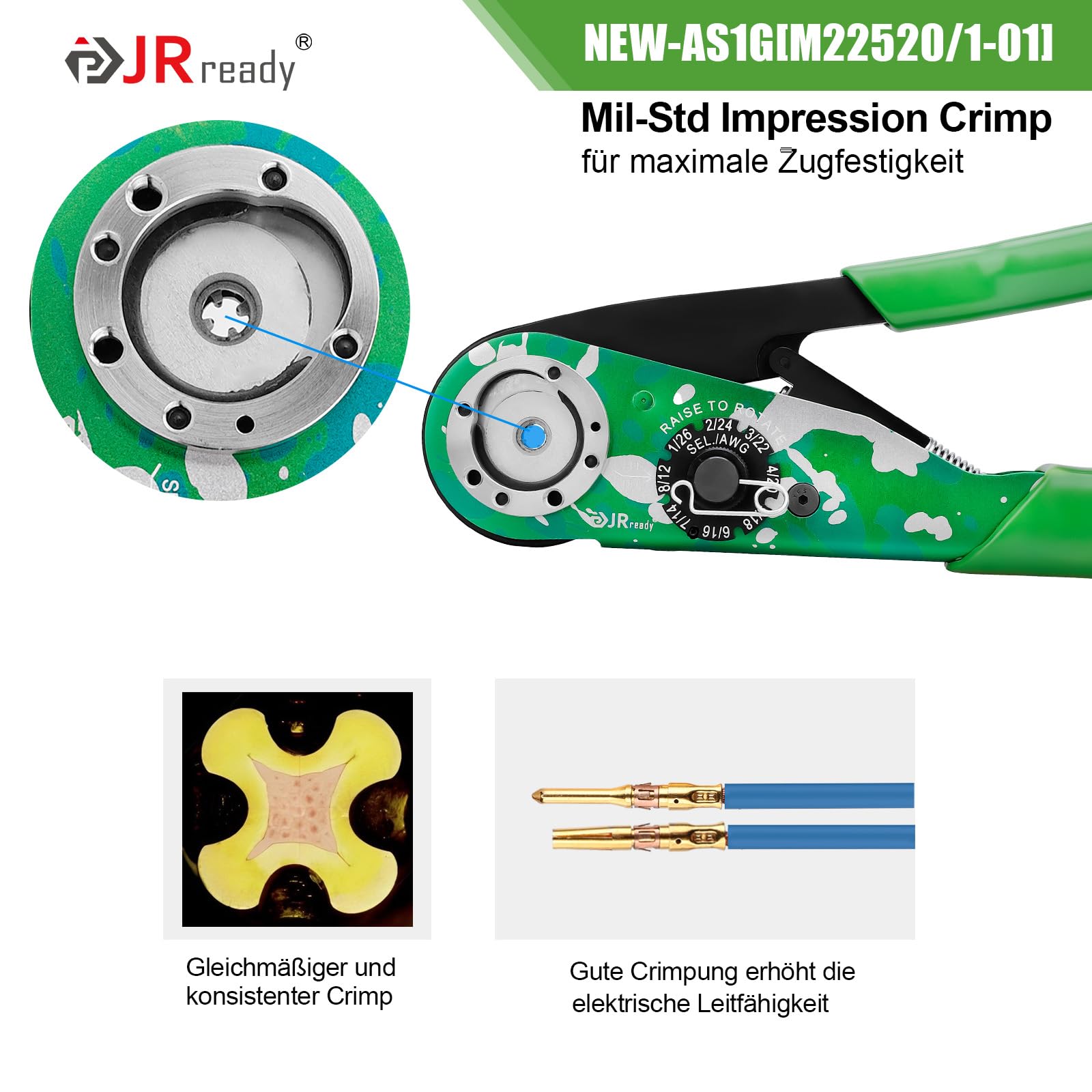 JRready ST2191 NEW-AS1G Pince à sertir avec positionneur UF-CP20, spécialement conçue pour le sertissage des connecteurs des connecteurs étanches industriels JRSSWCONN