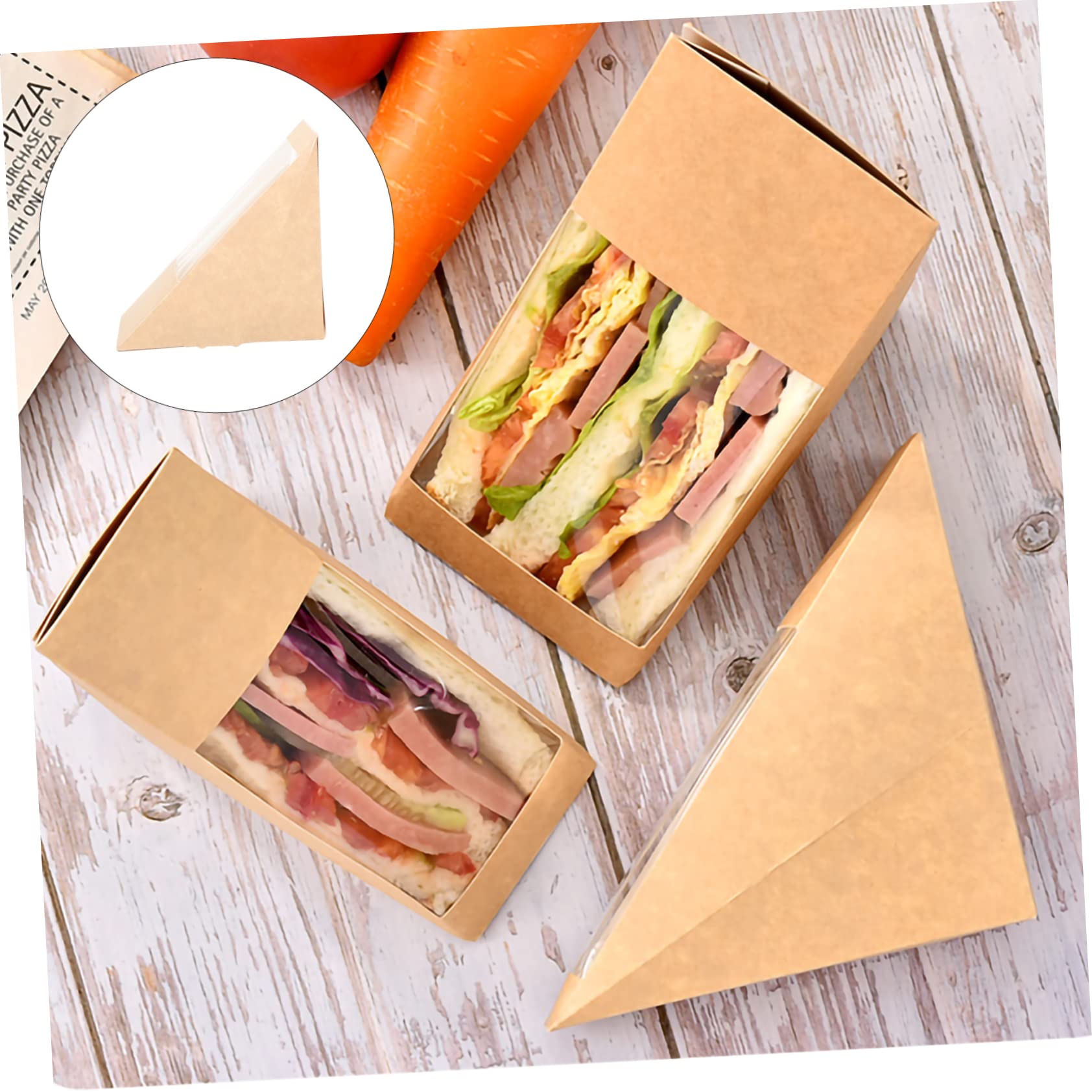 Amazon.co.jp: Mipcase 100個入 牛皮紙三角形サンドイッチボックス 紙