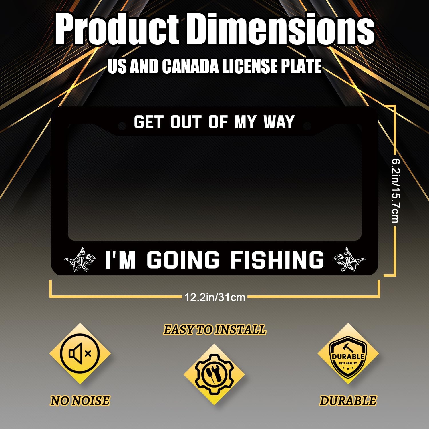 Stainless Steel Get Out of My Way I'm Going Fishing License Plate Frame image 2