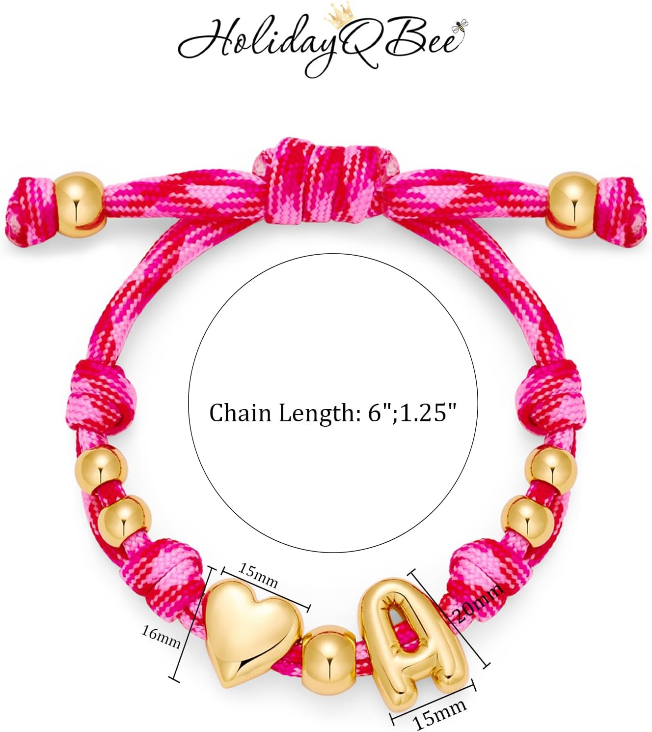 HolidayQbee Bubble Initial Bracelets for Women-Dainty 14K Gold-Plated Knotty Bubble Letter Initial Heart Bracelet Personalized Handmade Adjustable Rope Bracelets Jewelry Gifts for Valentine's Day - Image 7