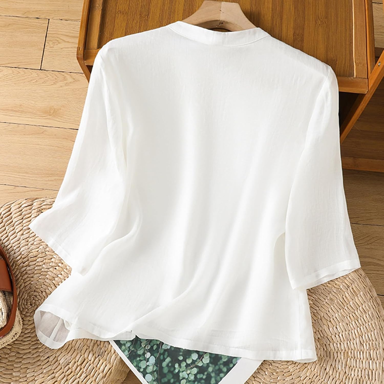 Linen Tops for Women Casual Dressy Work Blouse 3/4 Sleeve Button Down Shirts Lounge Tunic Tops Summer Beach Vacation Outfits