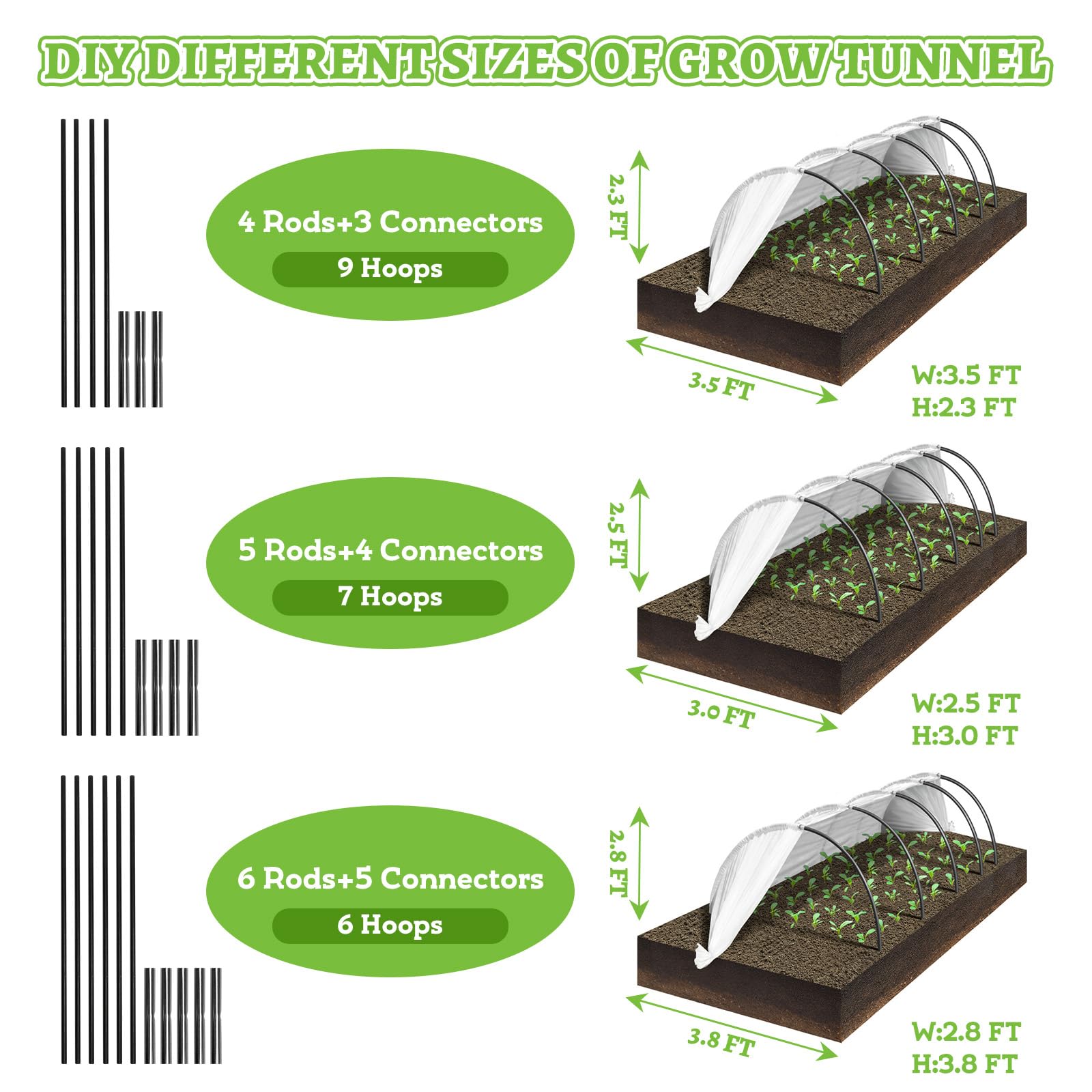 Arcos Invernadero Garden Tunnel - 92 Piezas Gardenaros, Túnel para Plantas con Guantes, Aros para Cultivar